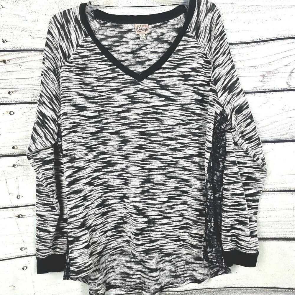Como Vintage Black White Knit Pullover Sweater 3X